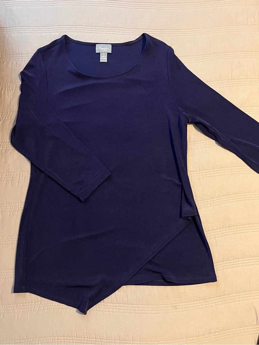 Travelers by Chico’s Deep Purple Asymmetrical Blouse Size 1 Casual Lagenlook